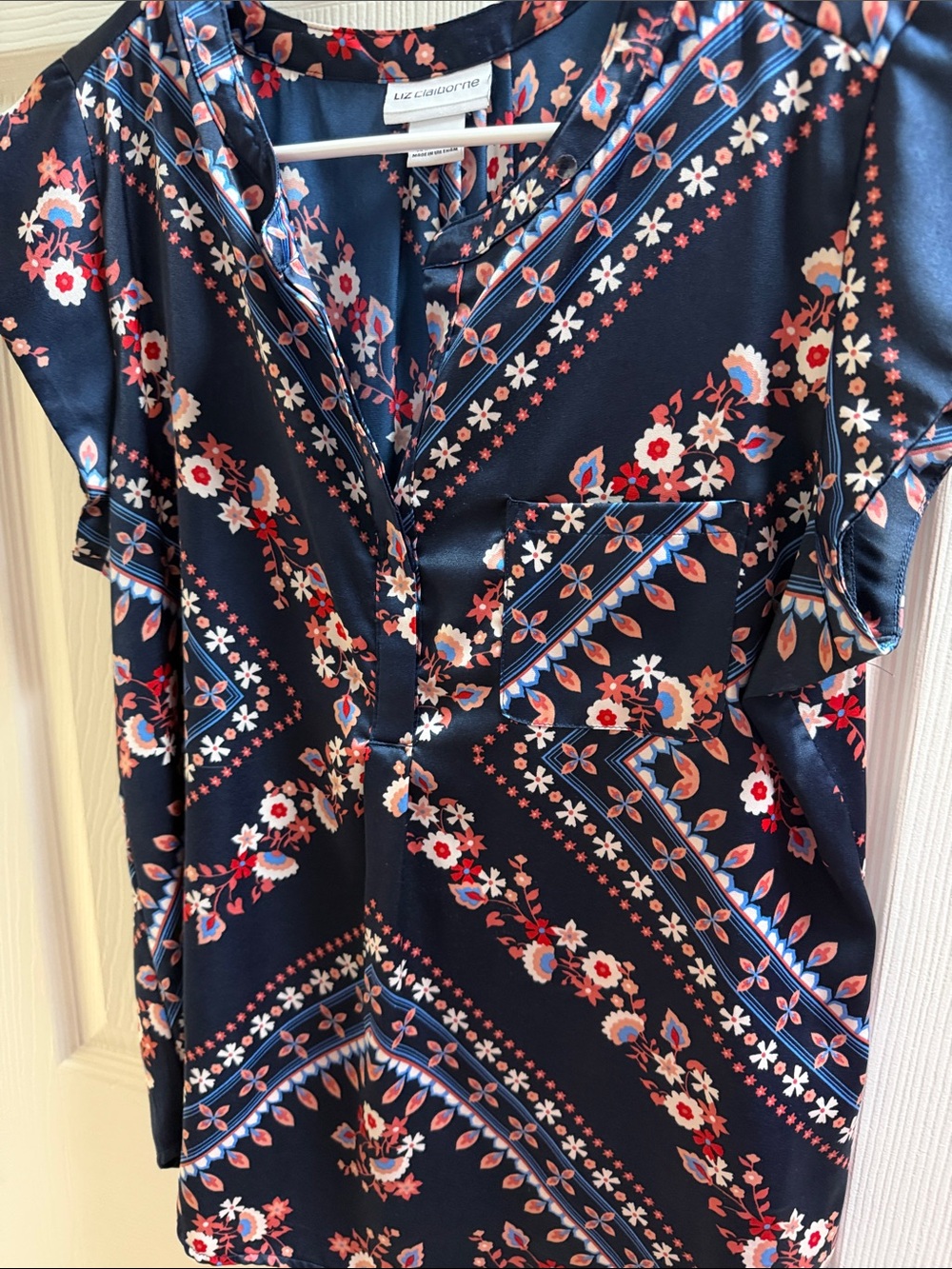 Liz Claiborne Navy Floral Bandana Print Blouse